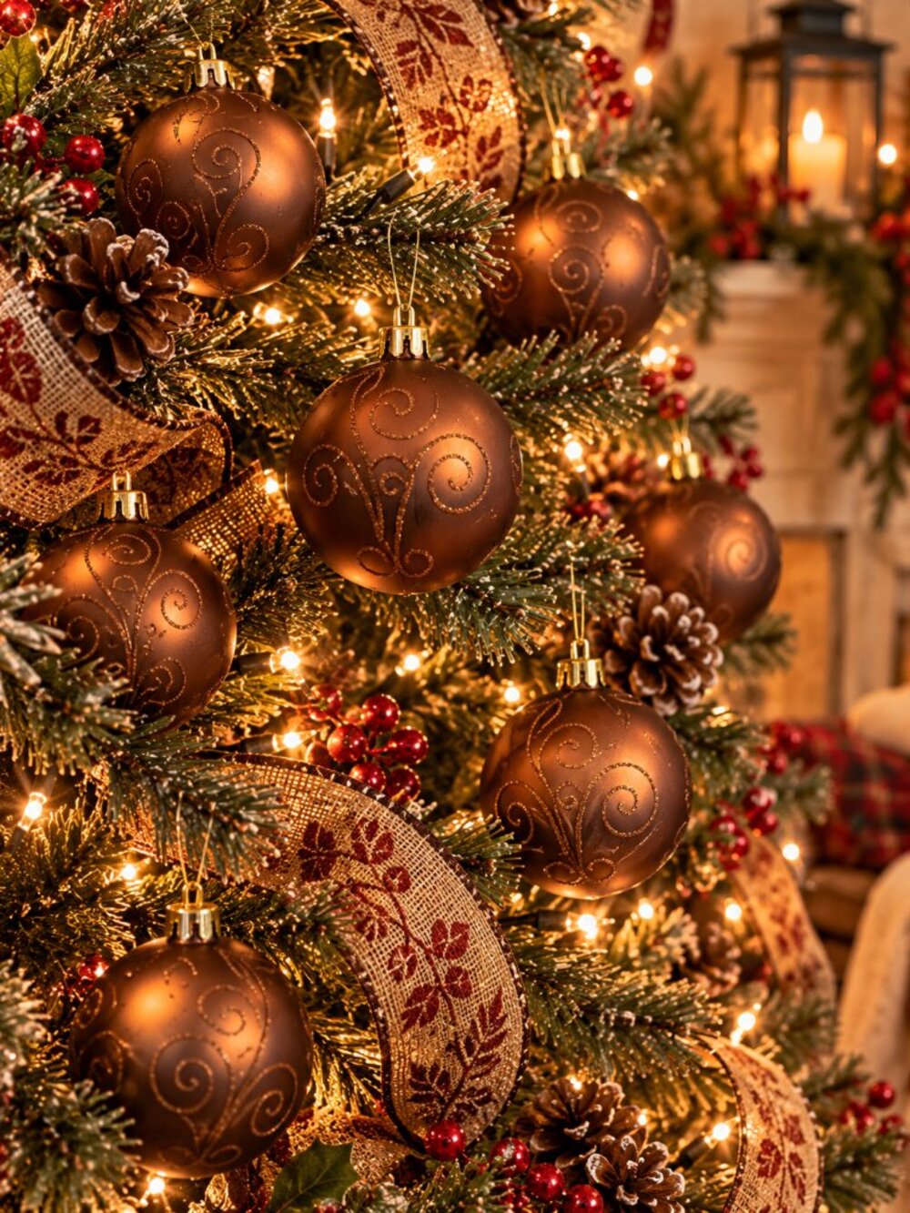 31pc Bronze Shatterproof Christmas Ball Ornaments | Kitty & Kiddy Friendly